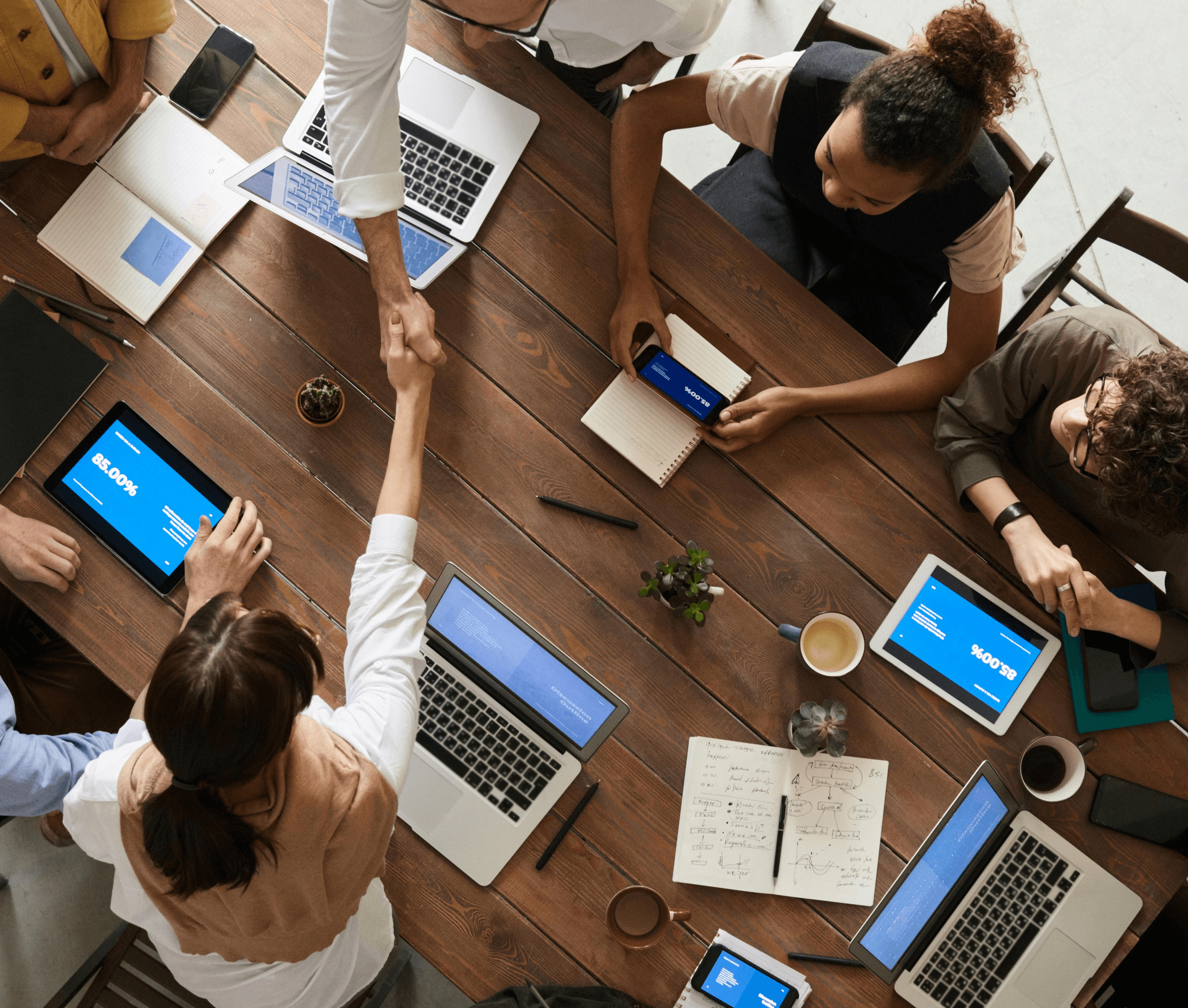 A team collaborating around a table